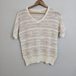 Vintage It's Pure Gould Colorful Loose Knit Short Sleeve Sweater